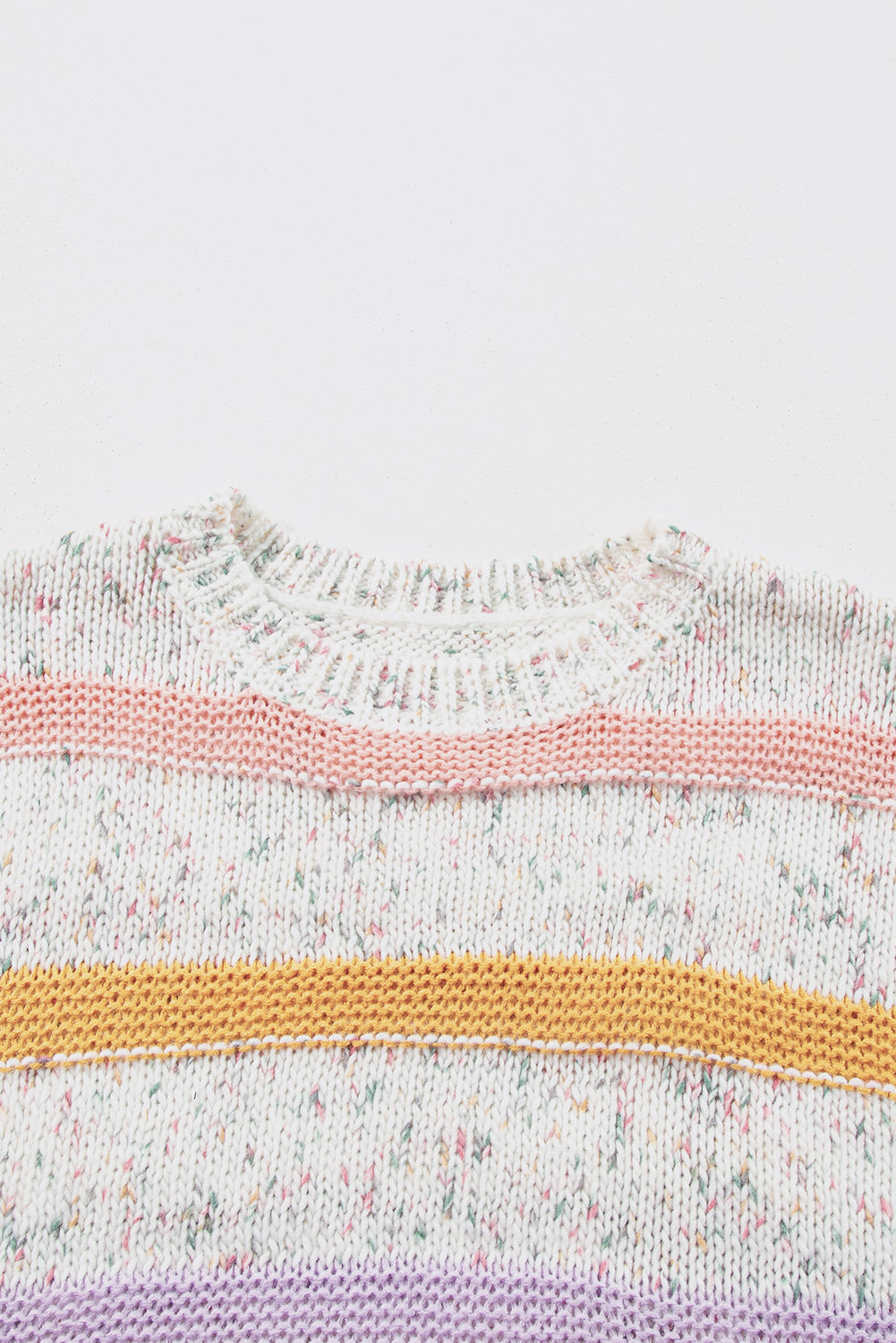 White Colorblock Confetti Stripe Lantern Sleeve Sweater