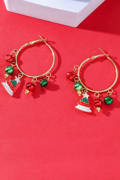 Gold Christmas Tree Bell Plate Alloy Hook Earrings