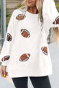 Beige Sequin Rugby Football Patched Pattern Crewneck Game Day Sweatshirt