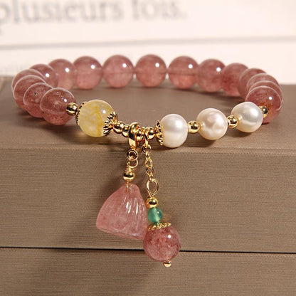 Natural Freshwater Pearl Strawberry Quartz Fishtail Bracelet