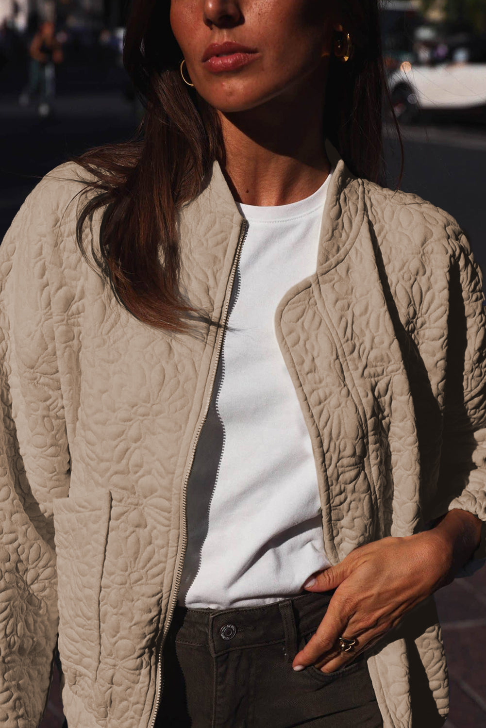 White Floral Quilted Jacket