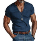 V-neck Solid Color Slim Fit Casual T-shirt Men's Top