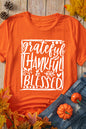 Orange Grateful Thankful Blessed Printed Thanksgiving T Shirt