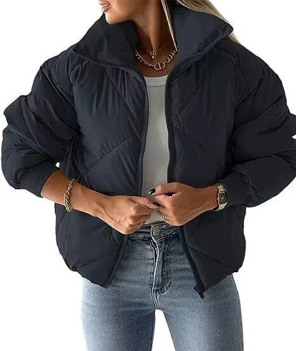 Women's Long Sleeve Zipper Winter Quilted Short Cotton Jacket Women's Bread