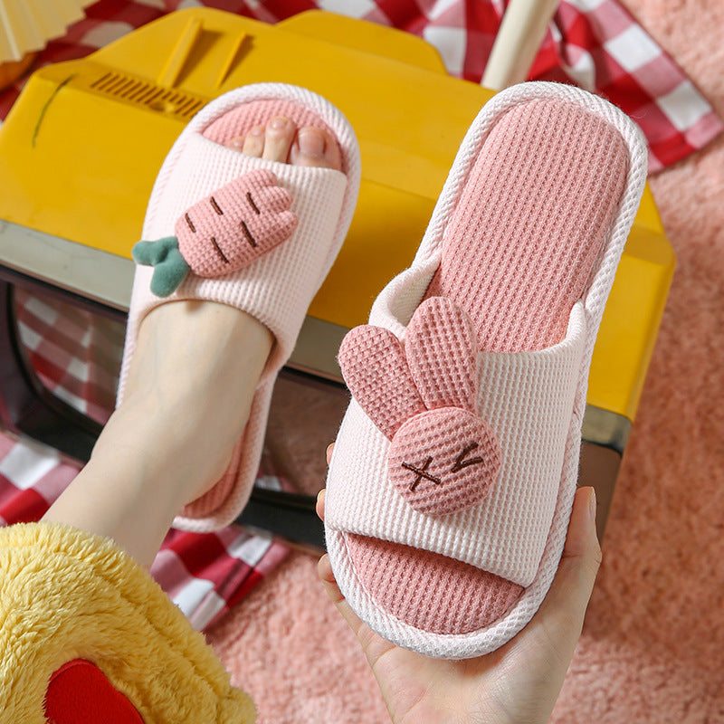 Cotton And Linen Home Slippers Color-matching Cute Rabbit Shoes House Indoor Non-slip Floor Bedroom Slipper For Four Seasons