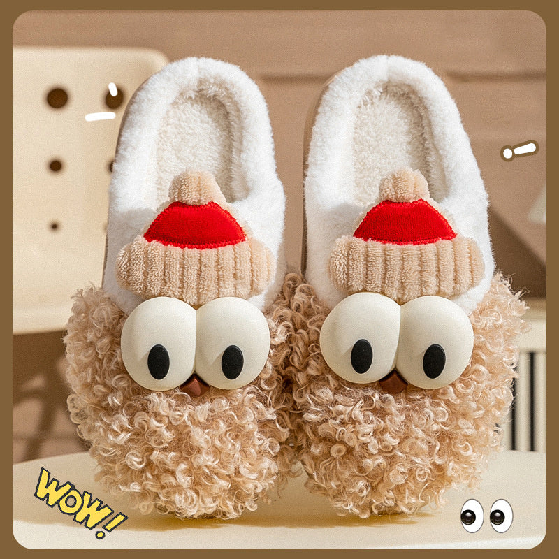 Cartoon Bearded Santa Claus Slippers Home Warm Non-slip Plush   Cotton Shoes Christmas Couple Floor Bedroom Slipper Women Men