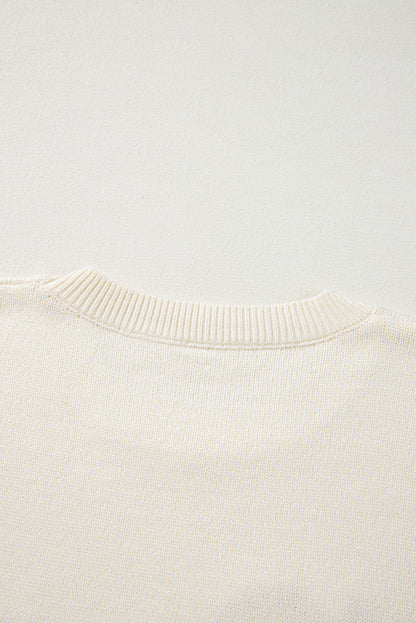 Apricot Boo Knitted Pattern Ribbed Edge Drop Shoulder Sweater