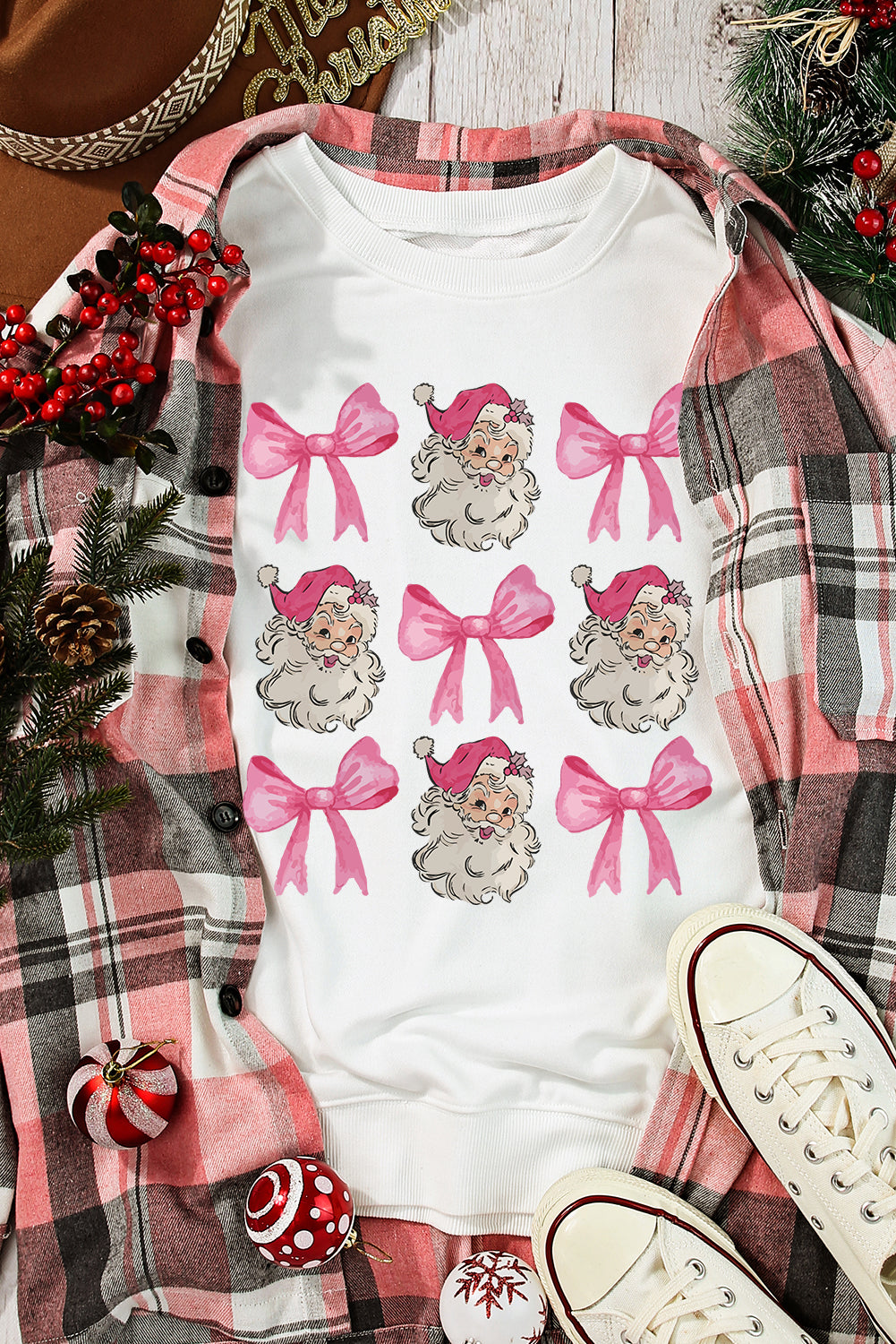 Beige Santa Claus Bowknot Pattern Christmas Sweatshirt