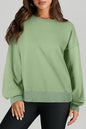 Sea Green Solid Fleece Lined Drop Shoulder High Low Sweatshirt