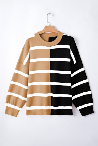 Blue Stripe Colorblock Oversized Sweater