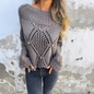 New Casual Loose Skeleton Sweater Round Neck Knit Top