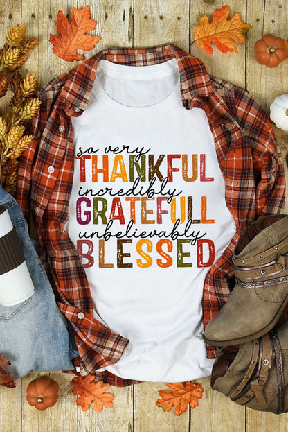 White Thanksgiving Slogan Print Crew Neck T Shirt