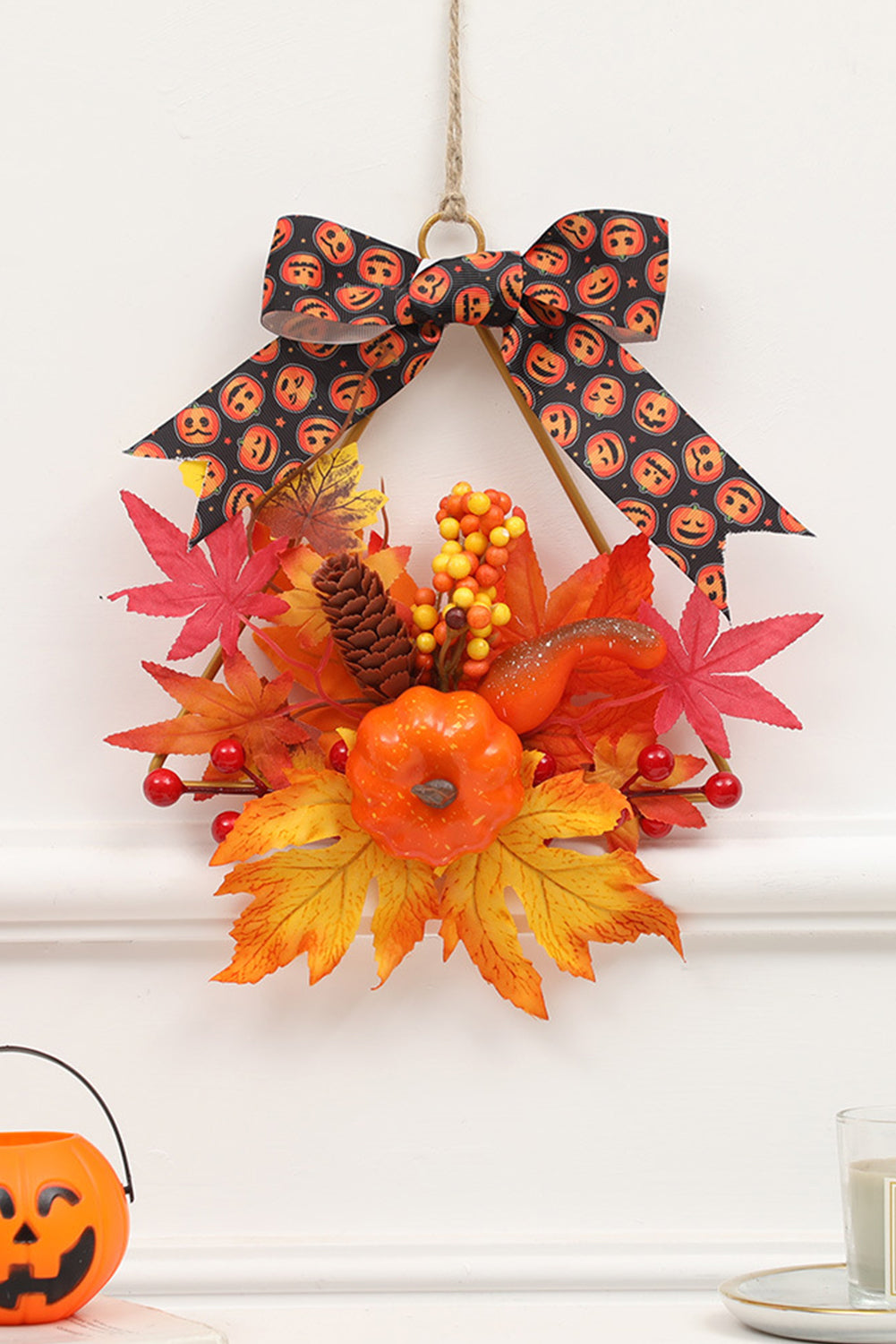 Orange Halloween Thanksgiving Artificial Floral Hoop Wreath