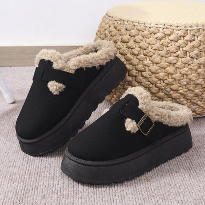 Fashion Thick-soled Plush Buckle Cotton Slippers Winter Indoor And Outdoor Casual Warm Shoes Women Garden Slipper