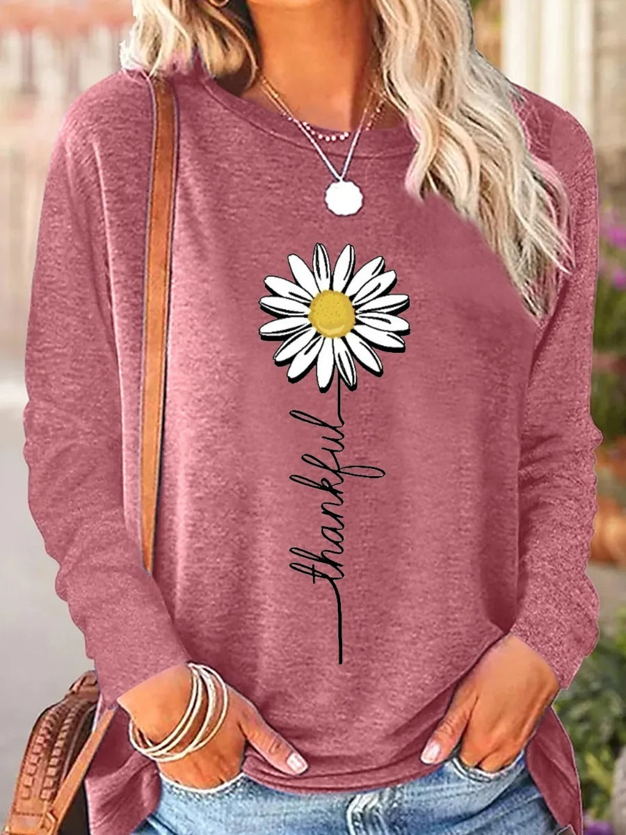 Comfort And Casual Printed Long Sleeve Round Neck T-shirt