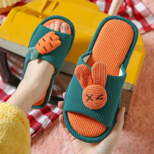 Cotton And Linen Home Slippers Color-matching Cute Rabbit Shoes House Indoor Non-slip Floor Bedroom Slipper For Four Seasons