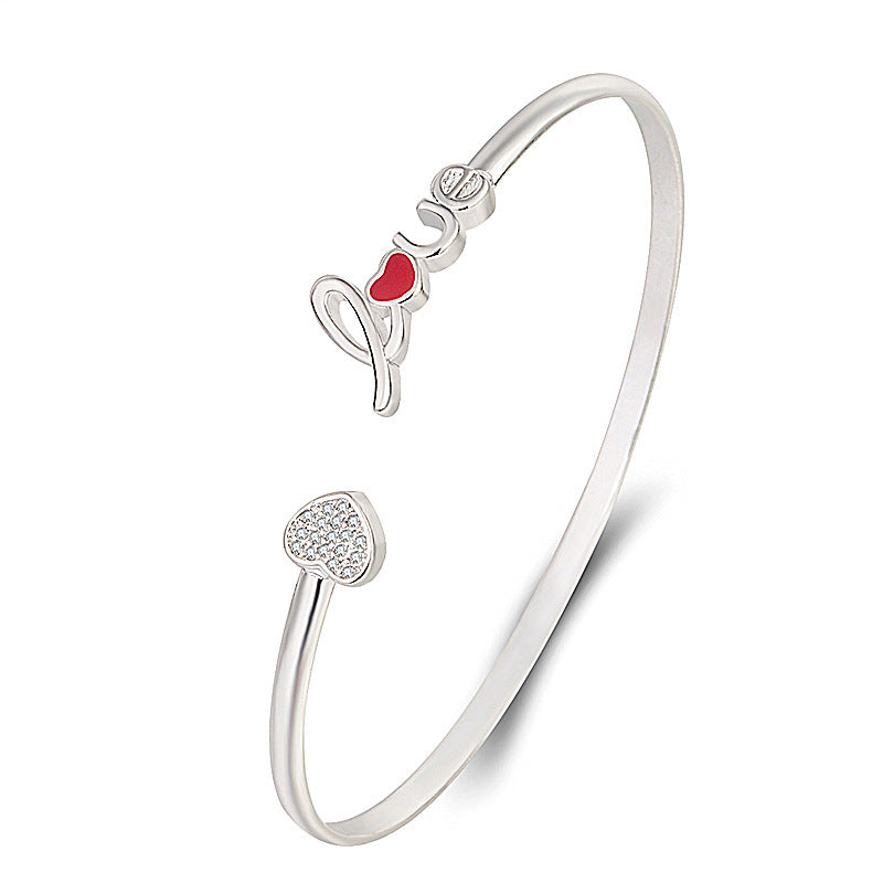 Heart-shaped Full Of Diamond Bracelet Silver Plated Love