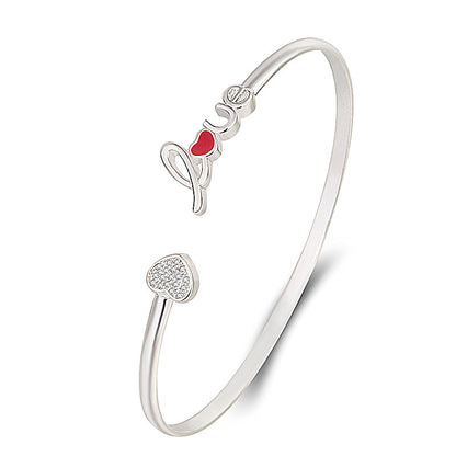 Heart-shaped Full Of Diamond Bracelet Silver Plated Love