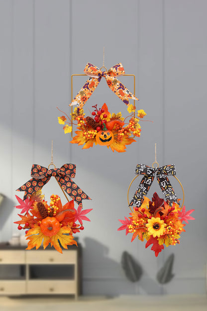 Orange Halloween Thanksgiving Artificial Floral Hoop Wreath