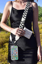 Black Geometric Printed Phone Strap And Detachable Zipped Pouch