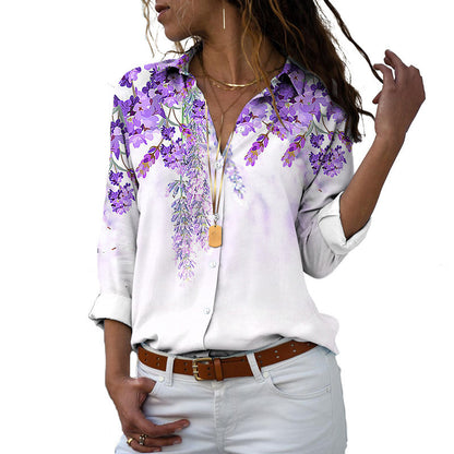 Flower 3D Digital Printing Long Sleeve Lapel Shirt