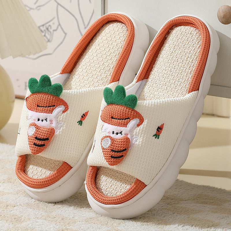 Cute Carrot Rabbit Shoes Linen Slippers Men And Women Couples Indoor Non-slip Thick Bottom House Shoes