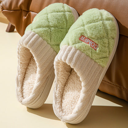 Solid Plush Home Slippers - Winter Warm Non-Slip House Shoes for Couples