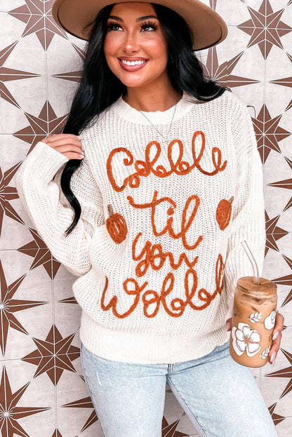 White Gobble Til You Wobble Pop Up Crochet Plus Size Sweater