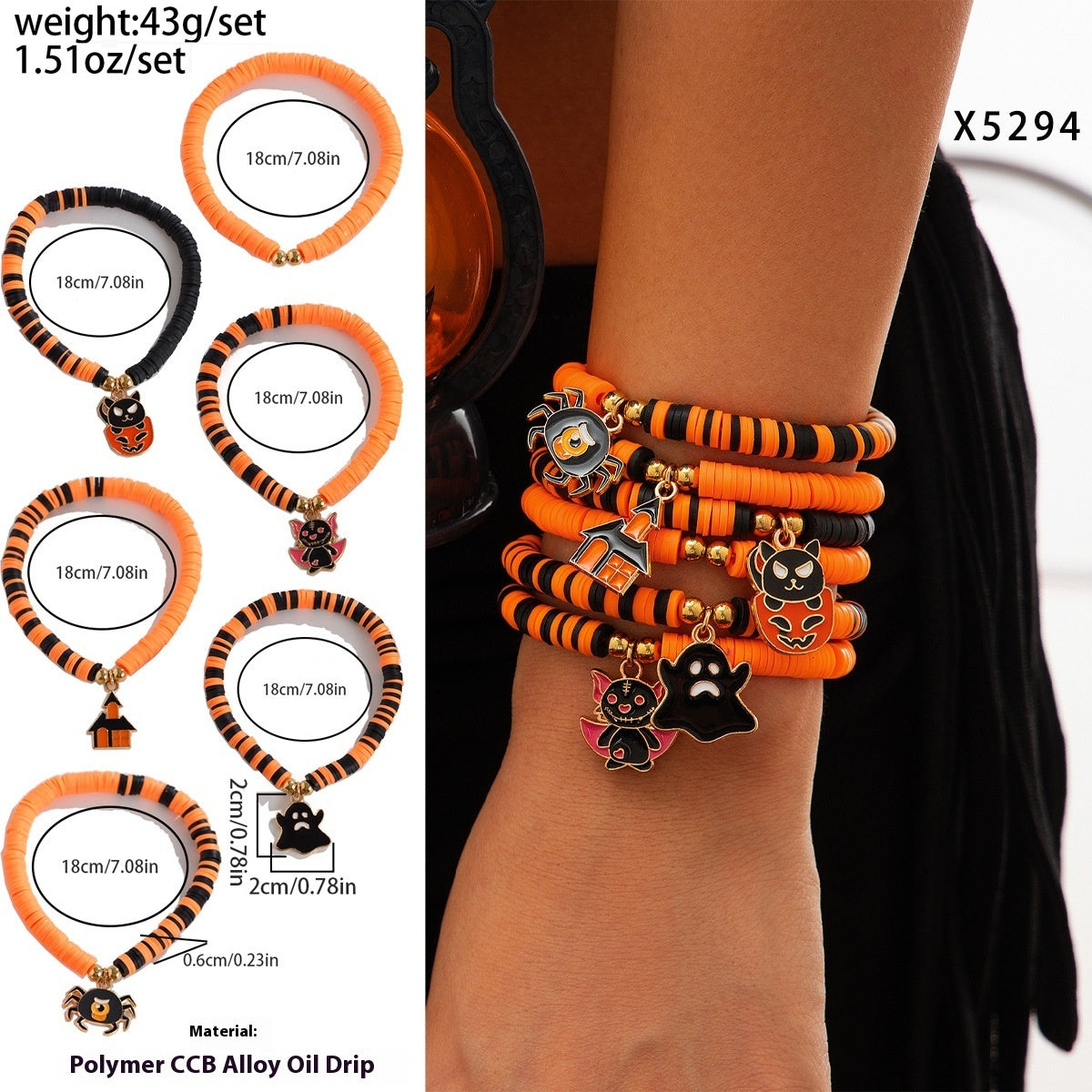 European And American Halloween New Skull Pumpkin Bracelet Suit