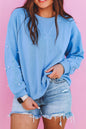 Blossom Pearled Sleeves Drop Shoulder Round Neck Pullover Sweatshirt