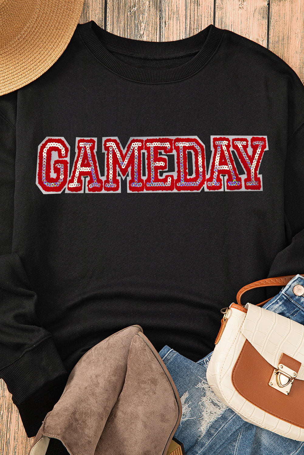 Black Sequined GAME DAY Rugby Football Season Sweatshirt