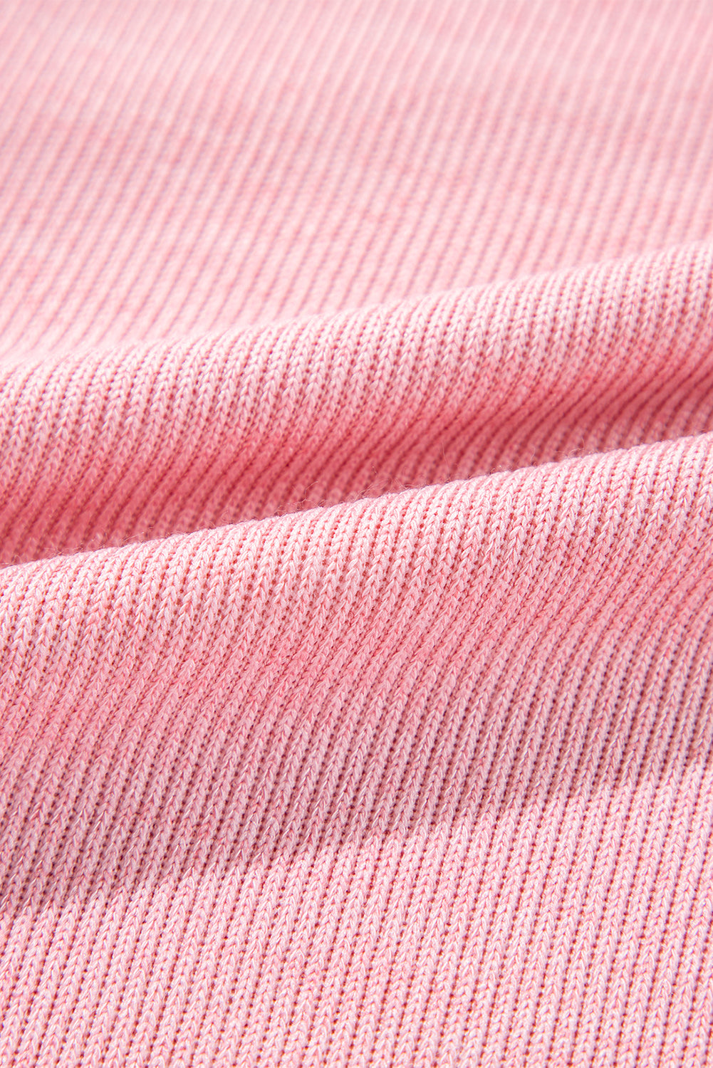 Pink Ribbed Knit Collared Henley Top with Chest Pocket