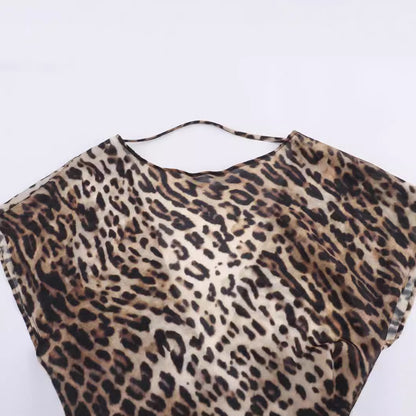 Women's Fashion Bowknot Animal Print Top