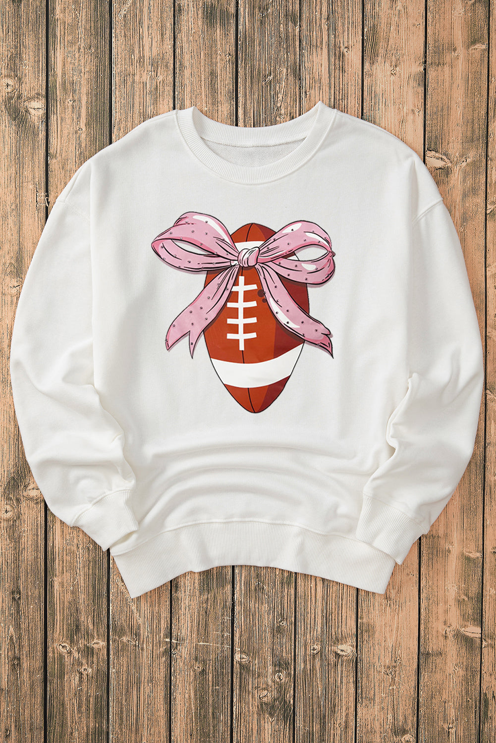 Beige Bowknot Rugby Football Graphic Game Day Pullover Sweatshirt