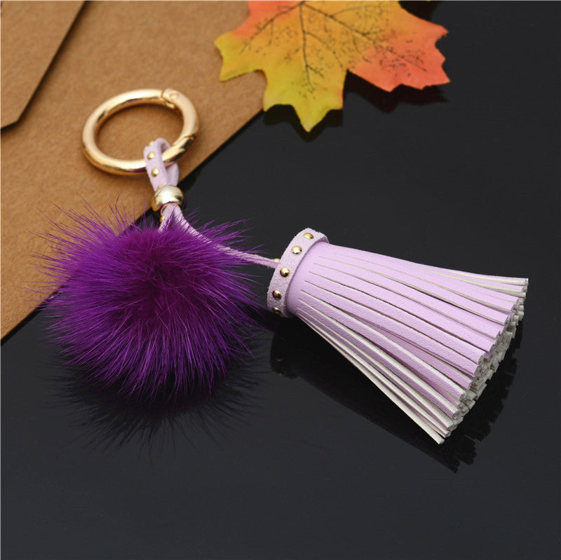 Mink Fur Rivet Tassel Keychain