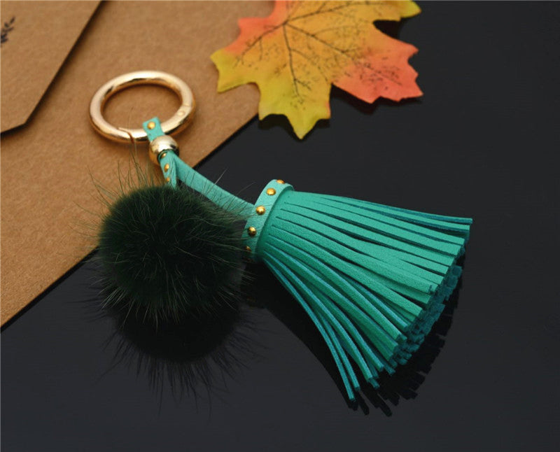 Mink Fur Rivet Tassel Keychain