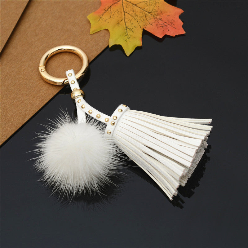 Mink Fur Rivet Tassel Keychain