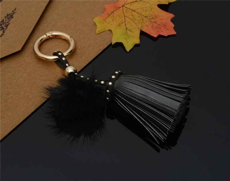 Mink Fur Rivet Tassel Keychain