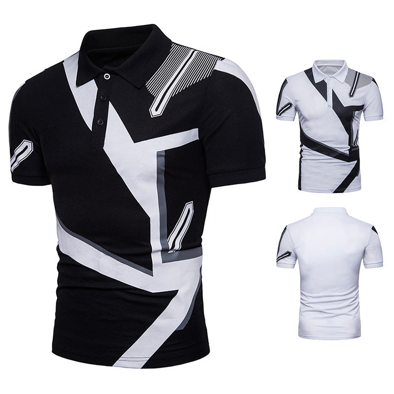 Men's Casual Geometric Print Short-sleeved POLO Shirt