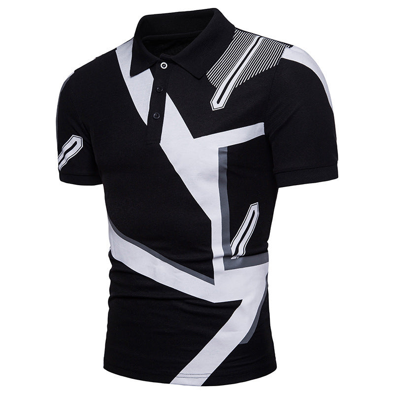 Men's Casual Geometric Print Short-sleeved POLO Shirt