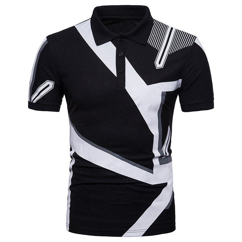 Men's Casual Geometric Print Short-sleeved POLO Shirt