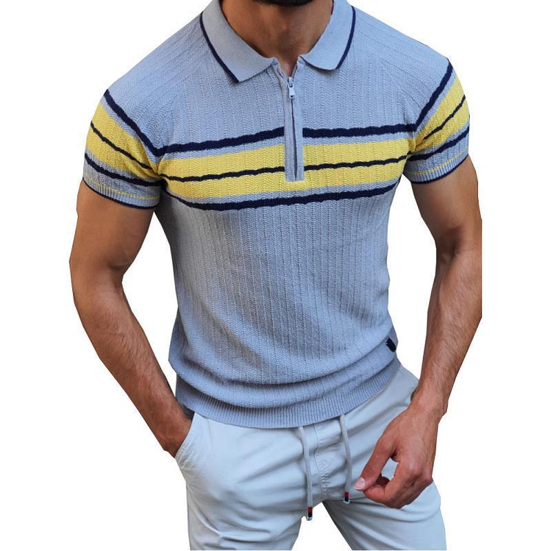 Slim-fit Contrast Sweater Casual Striped Short Sleeves