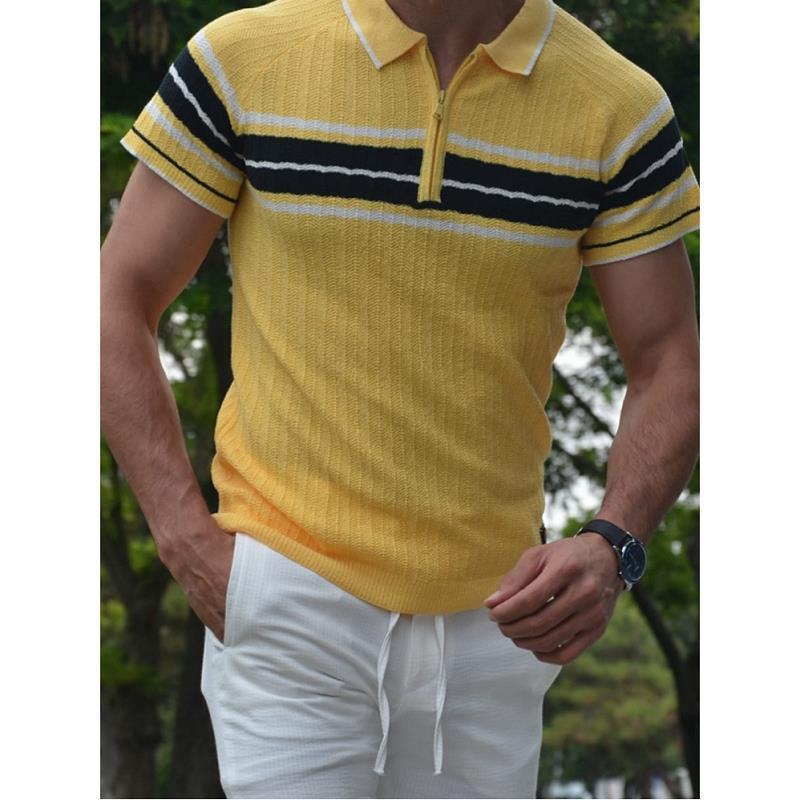 Slim-fit Contrast Sweater Casual Striped Short Sleeves