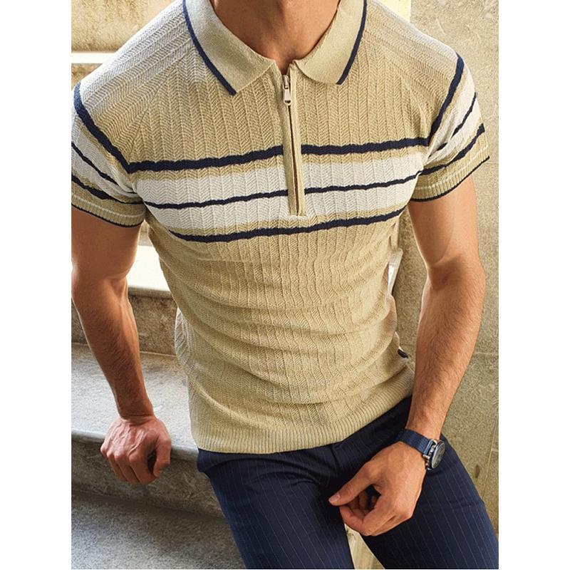 Slim-fit Contrast Sweater Casual Striped Short Sleeves