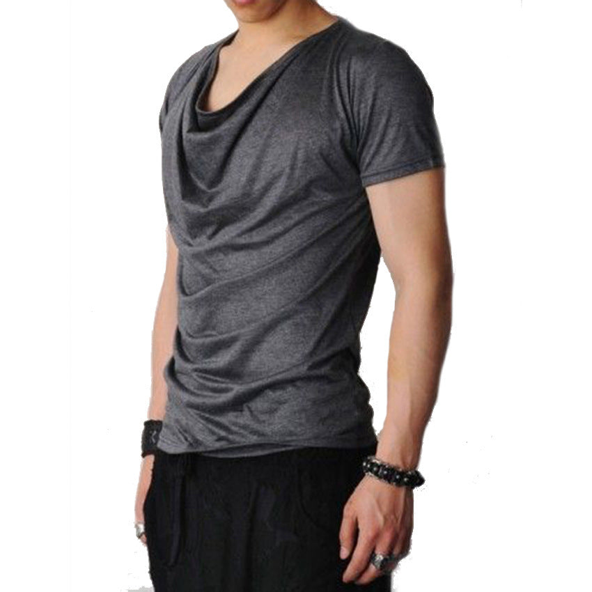 Men's Fashion Fleece Collar T-shirt Solid Color Hip Hop Streetwear Summer Men's Short Sleeve Casual Fitness Tshirt