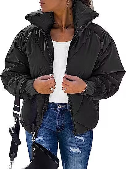 Women's Long Sleeve Zipper Winter Quilted Short Cotton Jacket Women's Bread