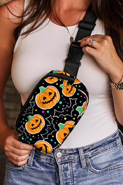 Black Halloween Pumpkin Adjustable Strap Crossbody Bag