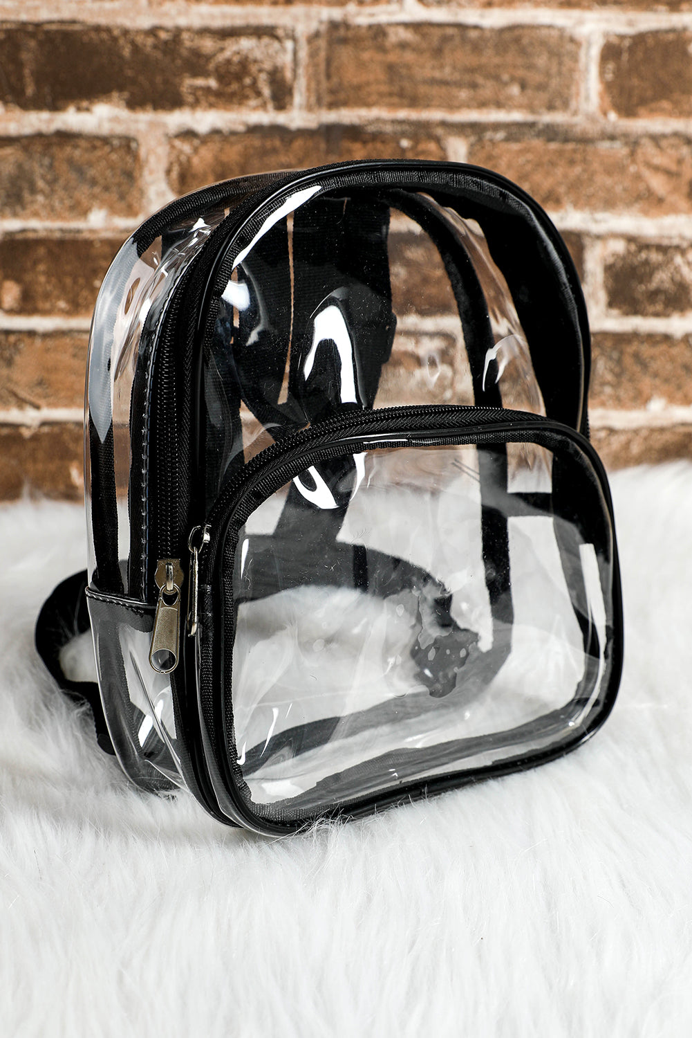 Black Contrast Edge PVC Clear Zipper Game Day Backpack