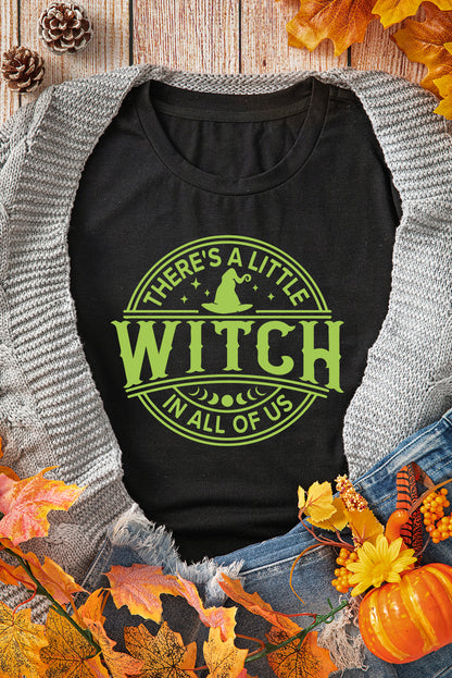 Black WITCH Crew Neck Halloween Graphic T Shirt