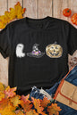 Black Halloween Sequin Pattern Patched Crewneck Tee